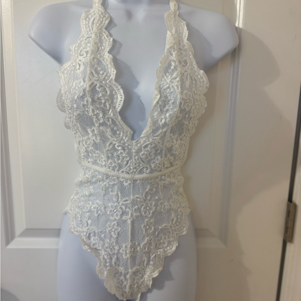 White Lace Halter Bodysuit